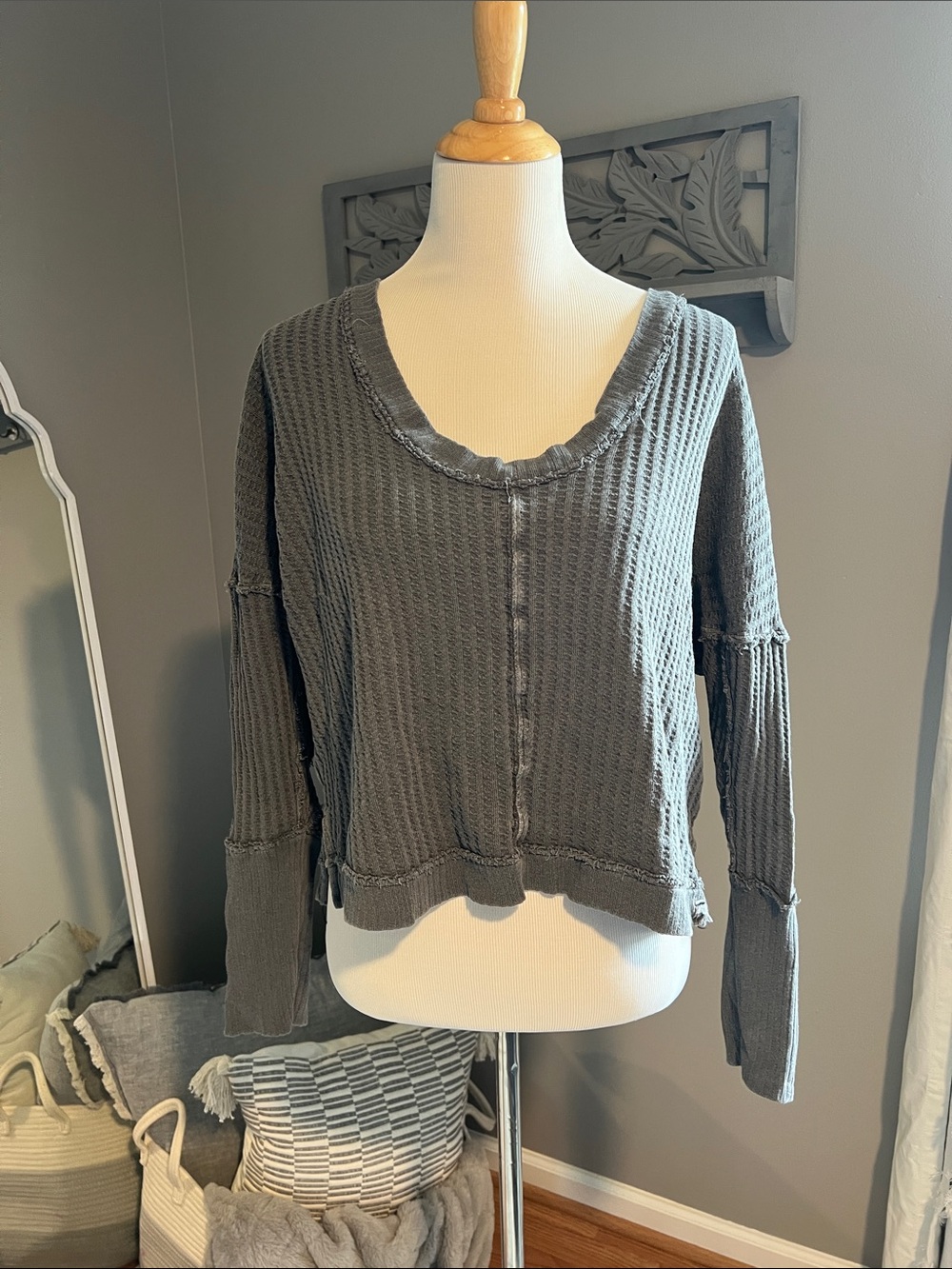 We The Free Gray Waffle Knit Women's - Long Sleeve Size Small